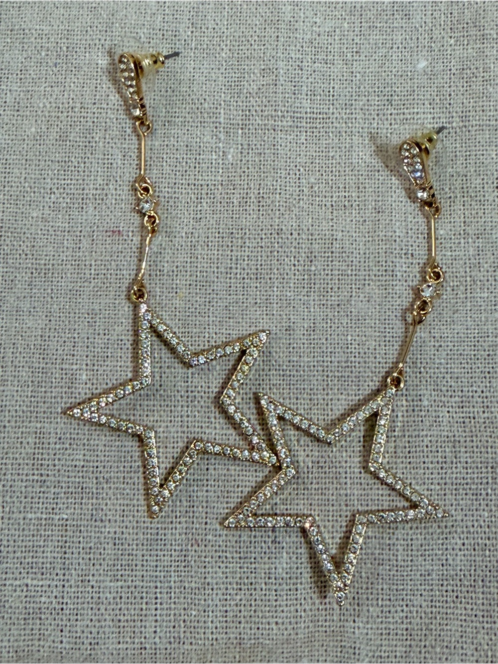 Park Lane Gold Sparkling Star Outline Drop Earrings Clear Crystals